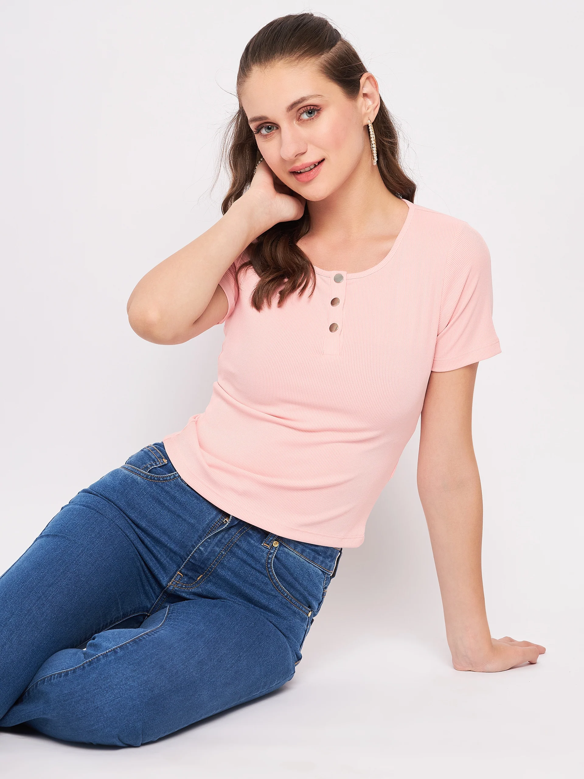 Madame Solid Dusty Pink Round Neck Top