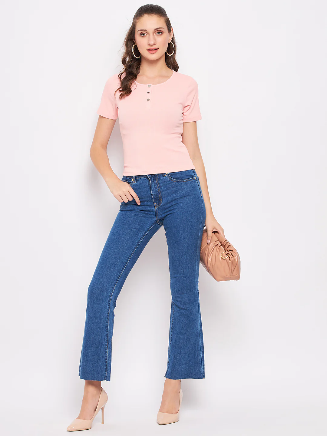 Madame Solid Dusty Pink Round Neck Top - Image 2