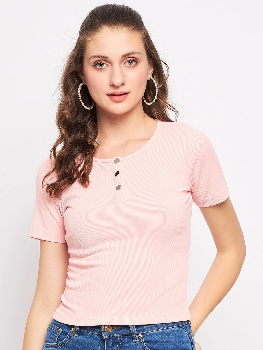 Madame Solid Dusty Pink Round Neck Top - Image 3