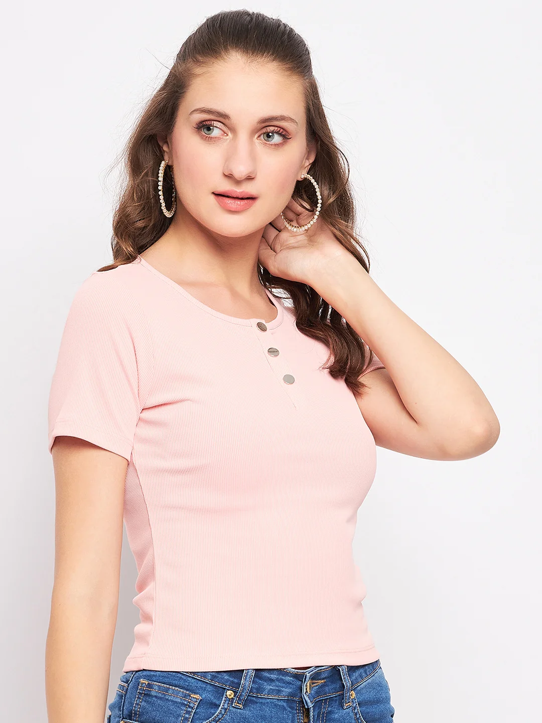 Madame Solid Dusty Pink Round Neck Top - Image 4