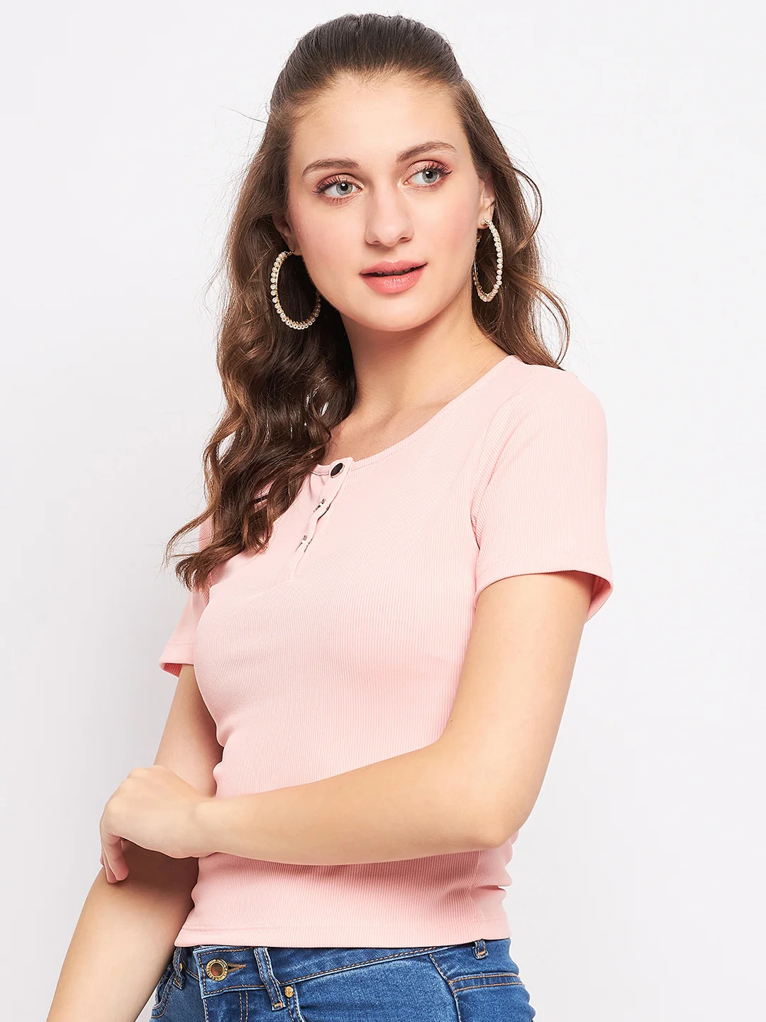 Madame Solid Dusty Pink Round Neck Top - Image 5