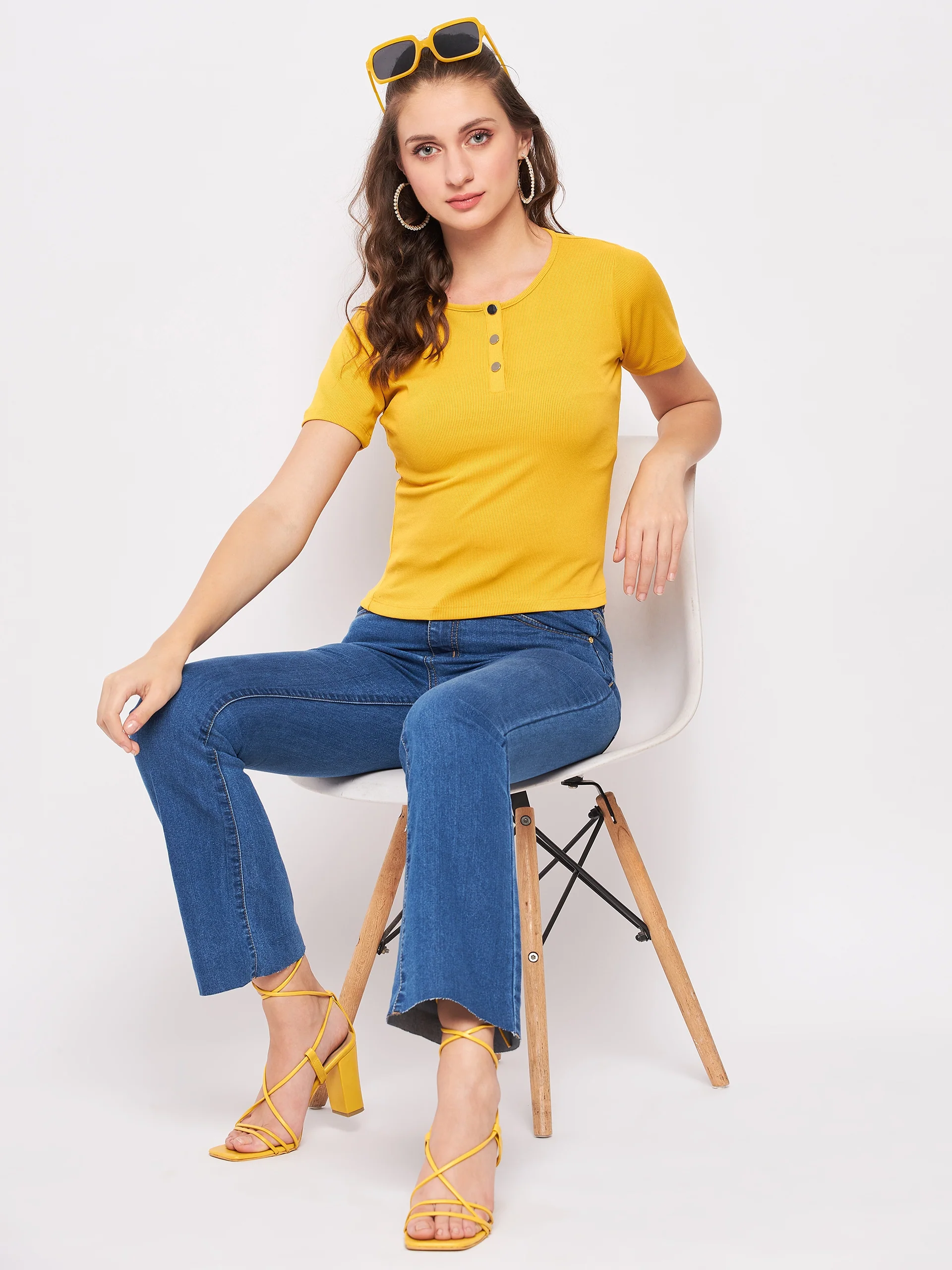 Madame Casual Mustard Cotton Top
