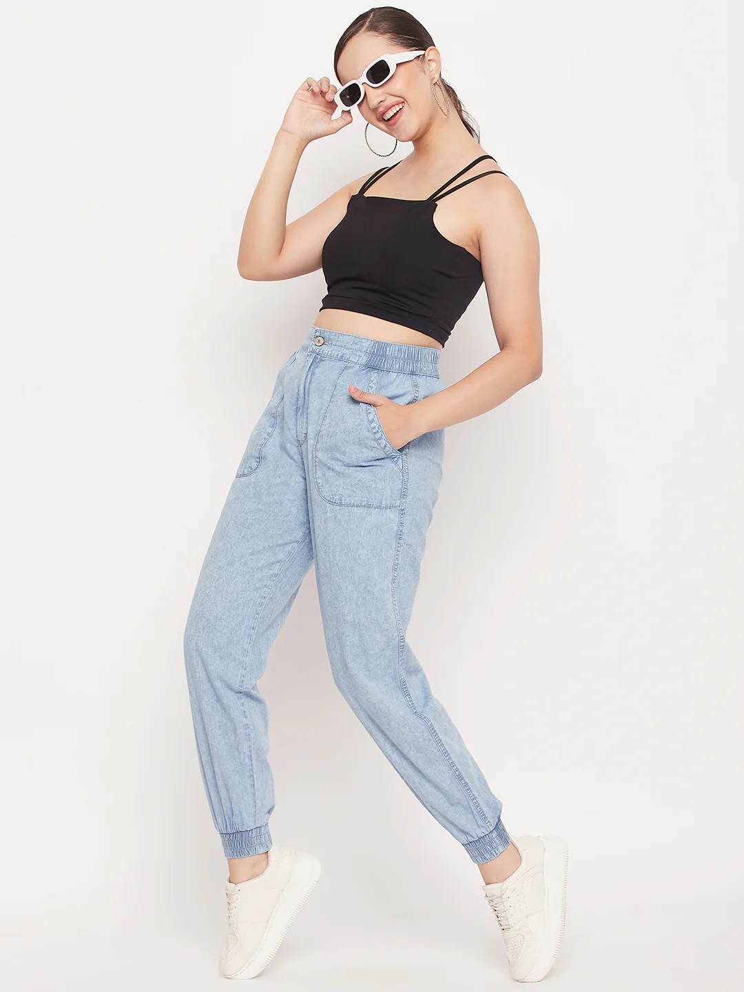 Madame Black Solid Cami Crop Top - Image 2