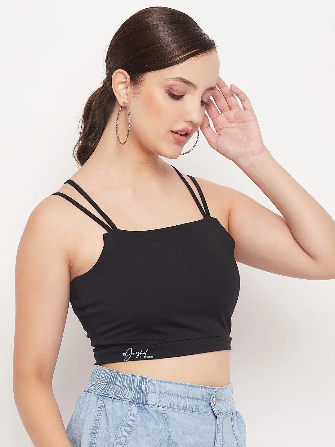 Madame Black Solid Cami Crop Top - Image 3