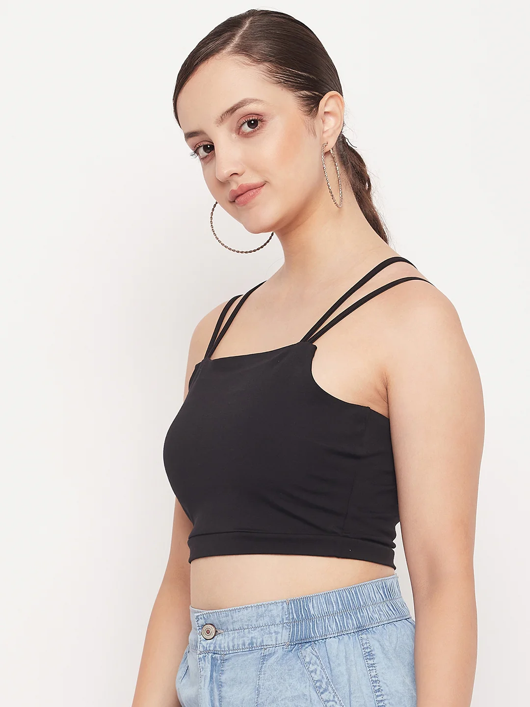Madame Black Solid Cami Crop Top - Image 4