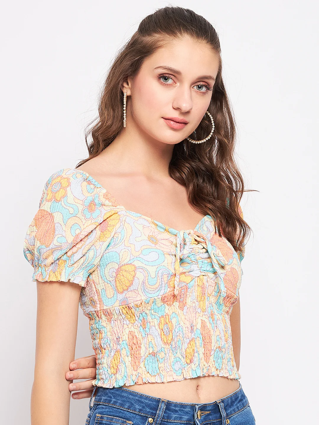 Madame Floral Sweetheart Neckline Crop Top - Image 4
