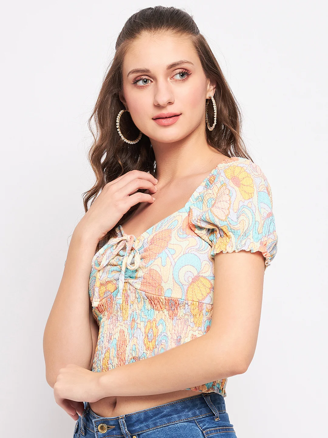 Madame Floral Sweetheart Neckline Crop Top - Image 5