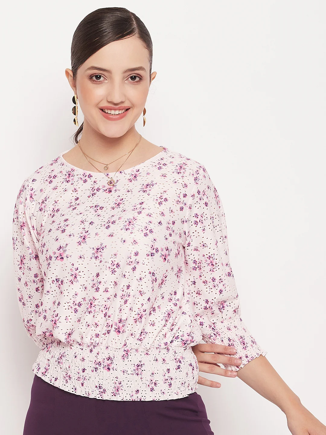 Madame Pink Elasticated Waist Cotton Floral Top - Image 3