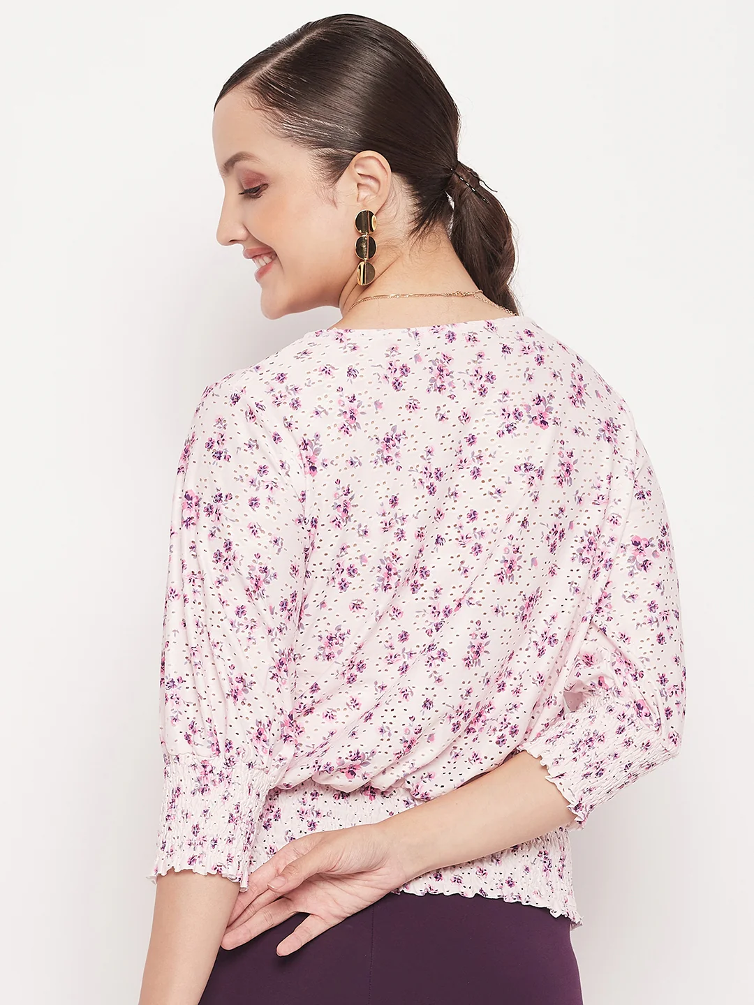 Madame Pink Elasticated Waist Cotton Floral Top - Image 6
