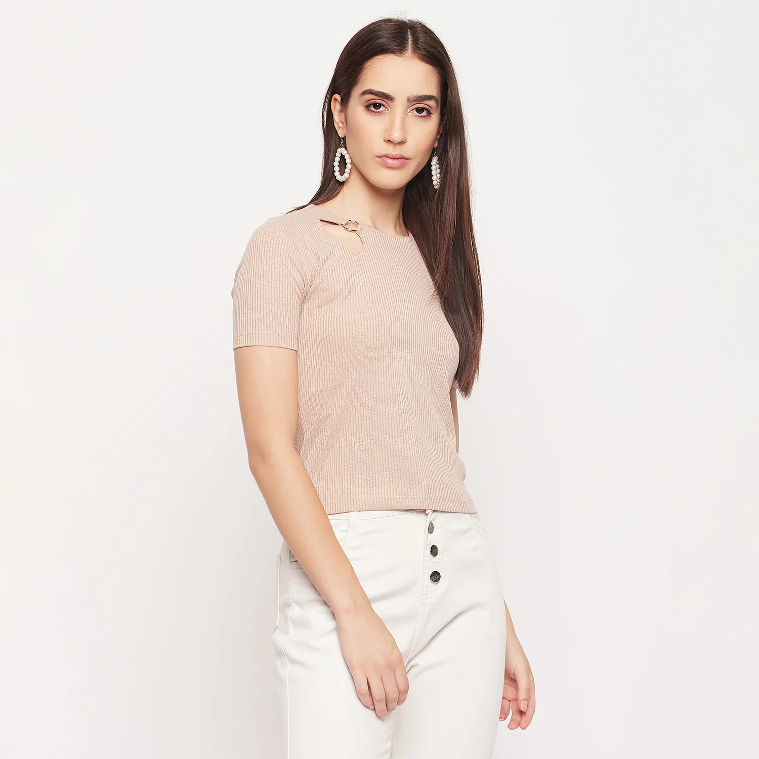 Madame Keyhole Detailed Beige Top - Image 3
