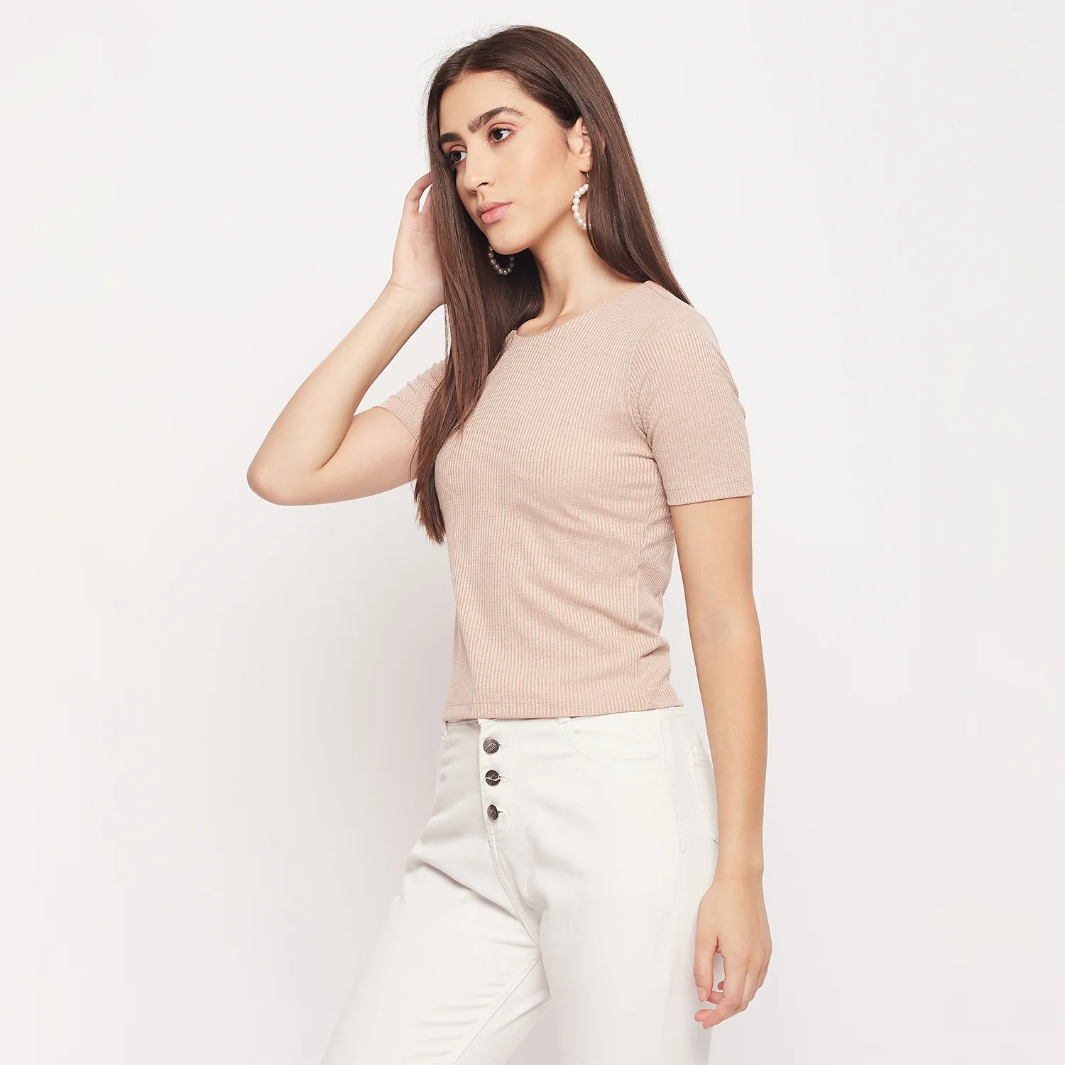 Madame Keyhole Detailed Beige Top - Image 4
