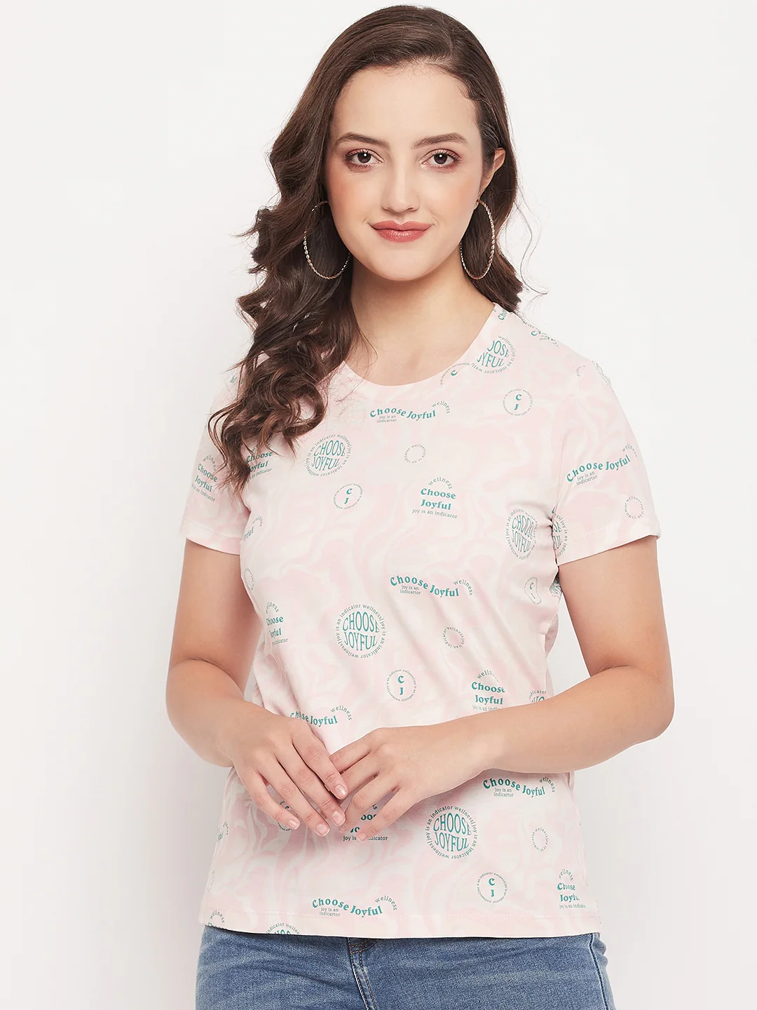 Madame Peach Round Neck Printed Cotton T-Shirt - Image 3