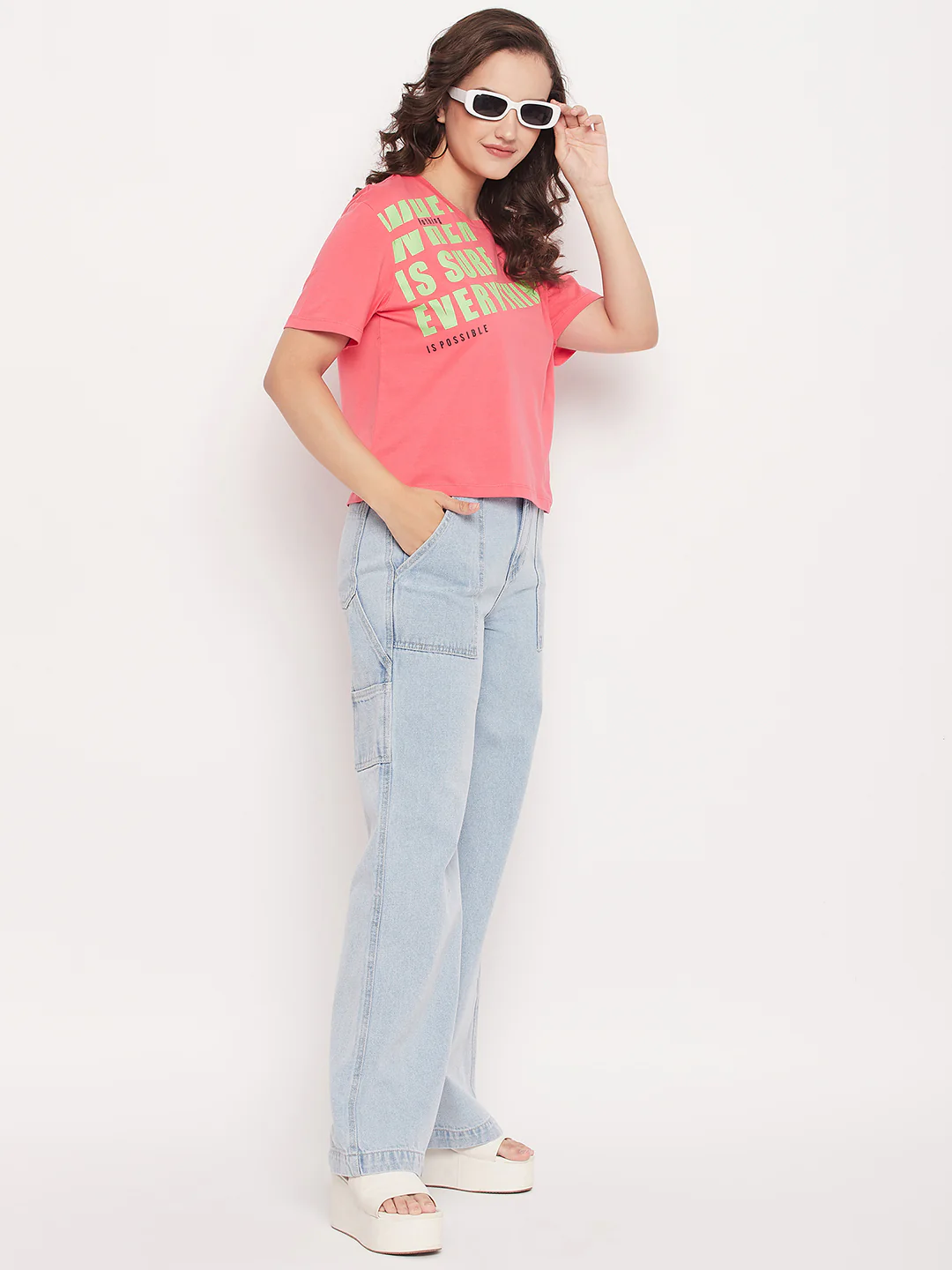 Madame Pink Cotton Regular Fit Printed T-shirt - Image 3