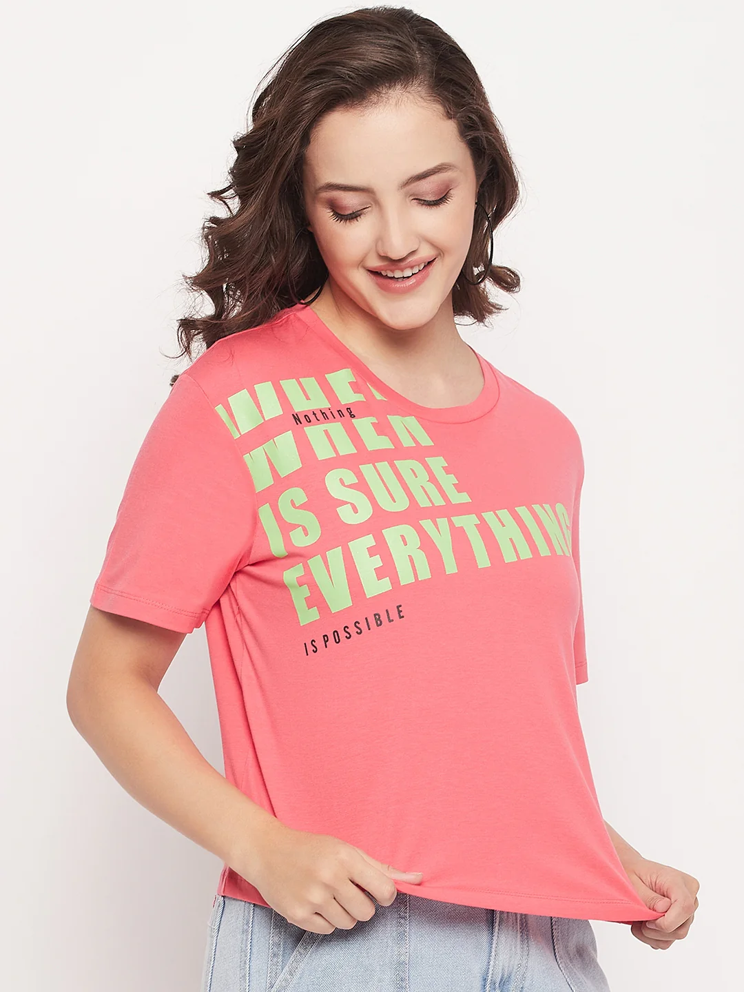 Madame Pink Cotton Regular Fit Printed T-shirt - Image 4