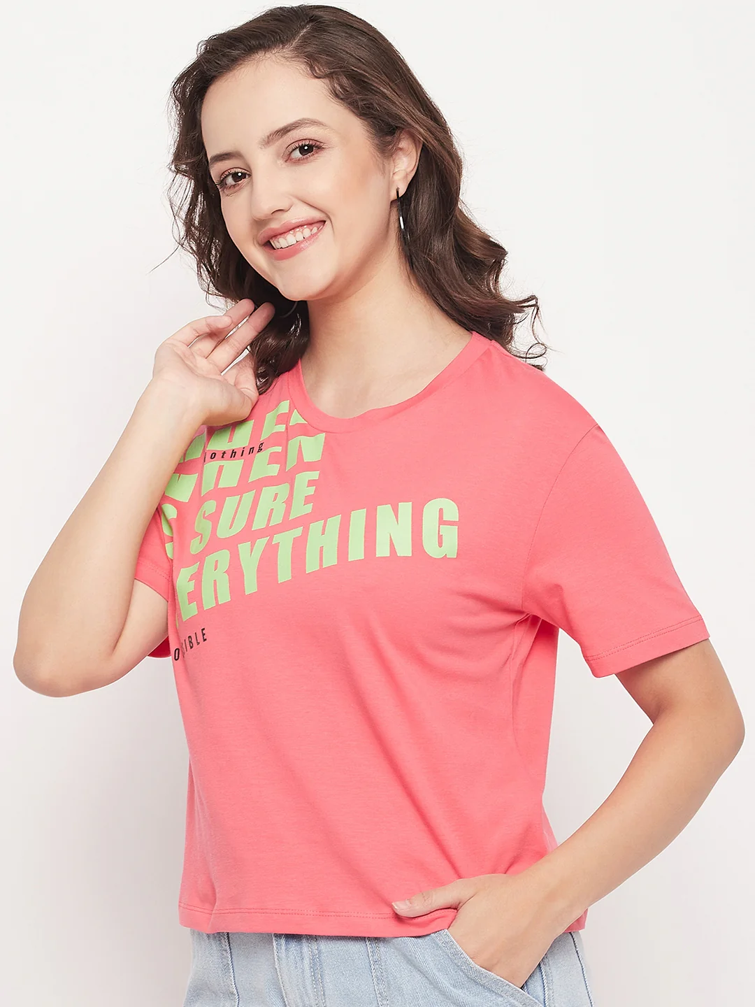 Madame Pink Cotton Regular Fit Printed T-shirt - Image 5