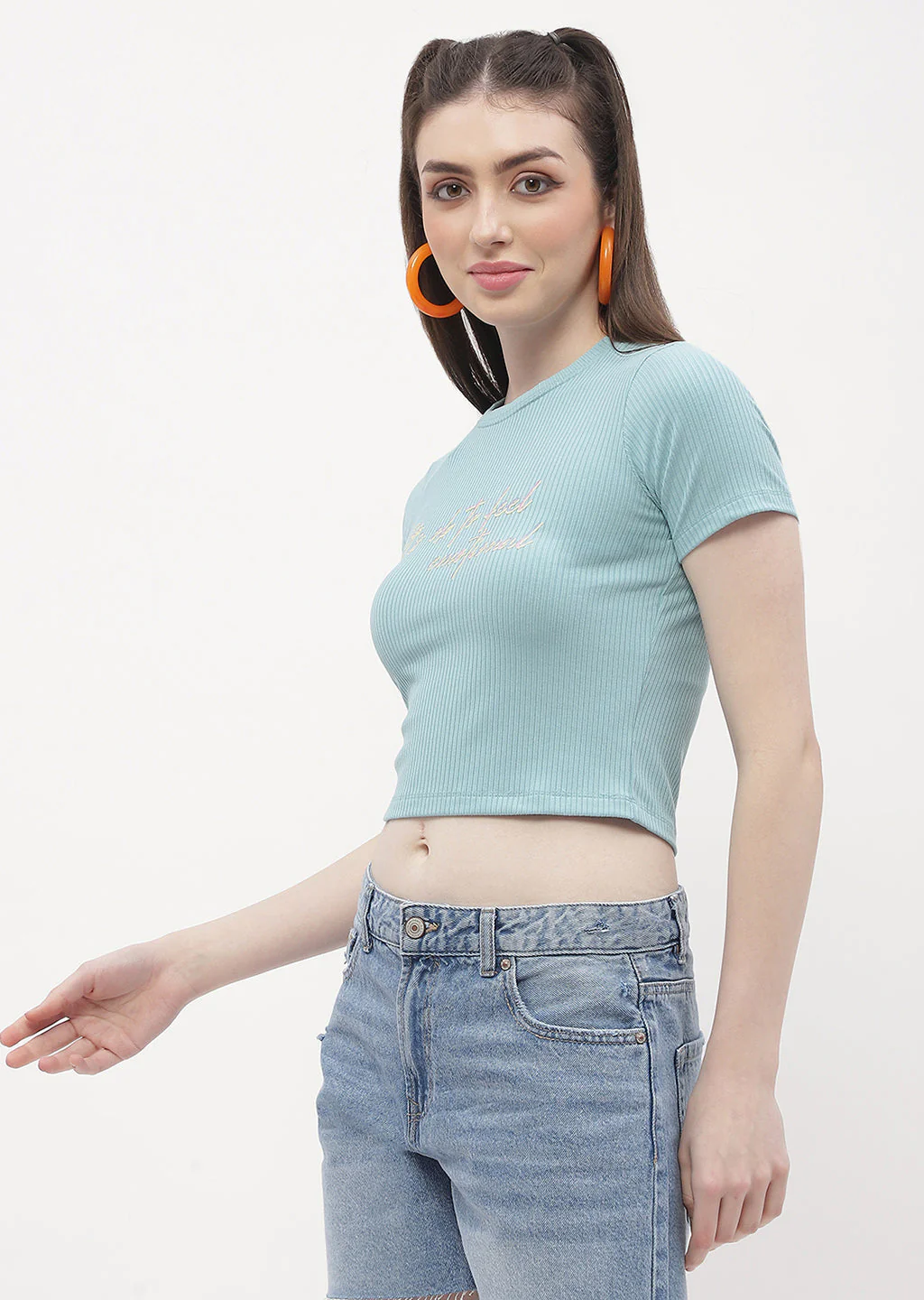 Madame Typography Powder Blue Crop T-Shirt - Image 4
