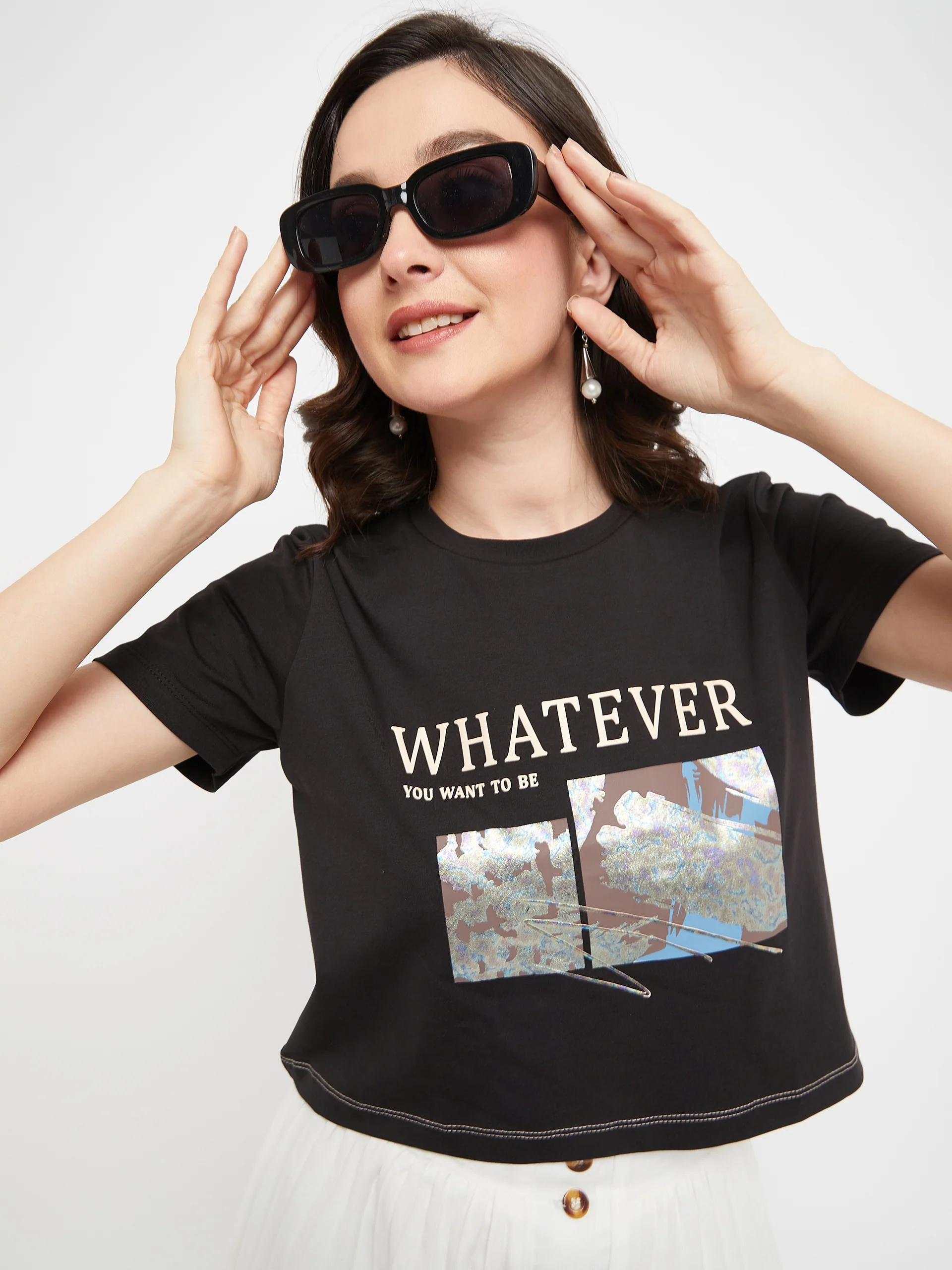 Madame Black Typography Cotton T-Shirt