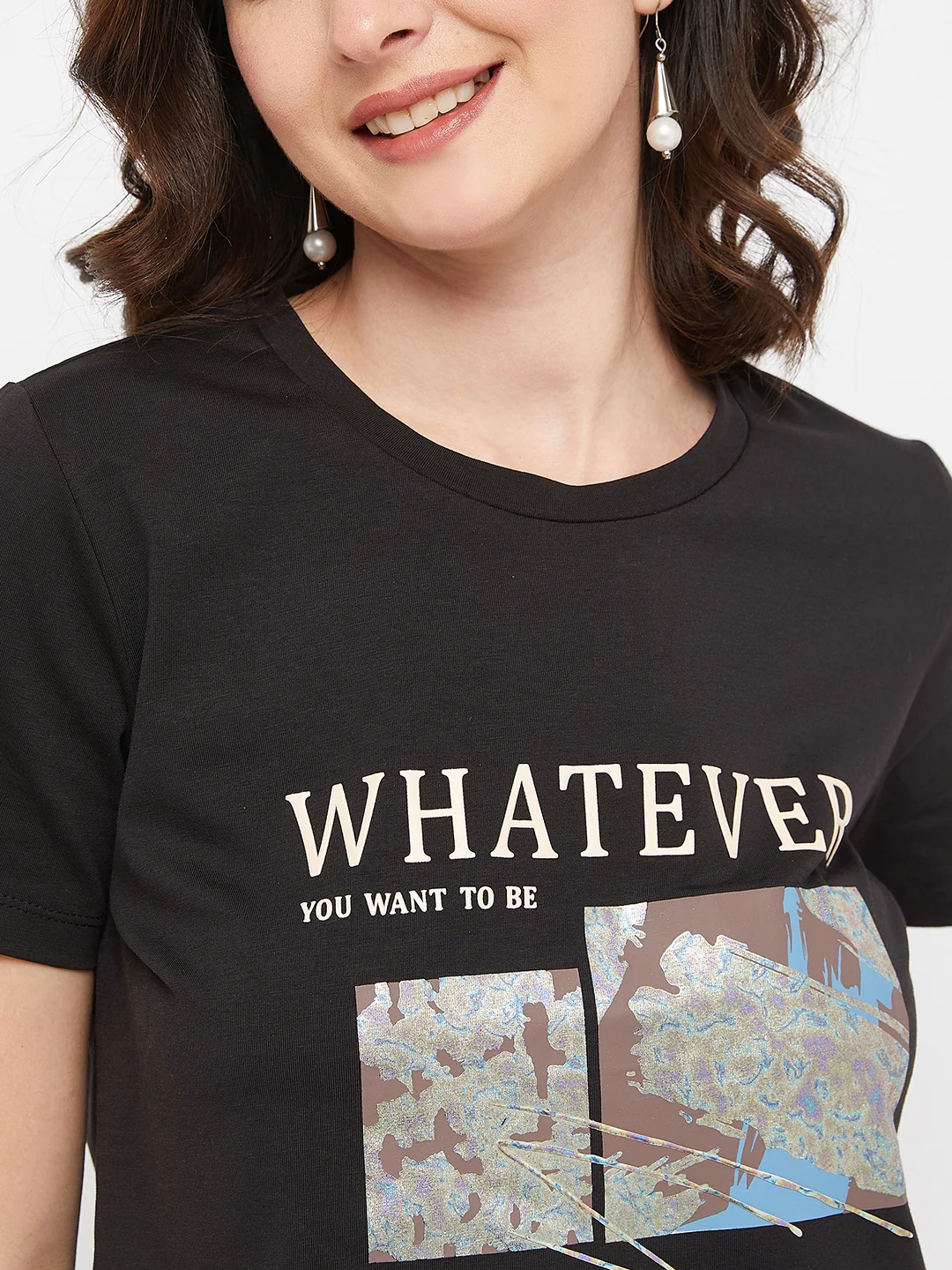 Madame Black Typography Cotton T-Shirt - Image 7