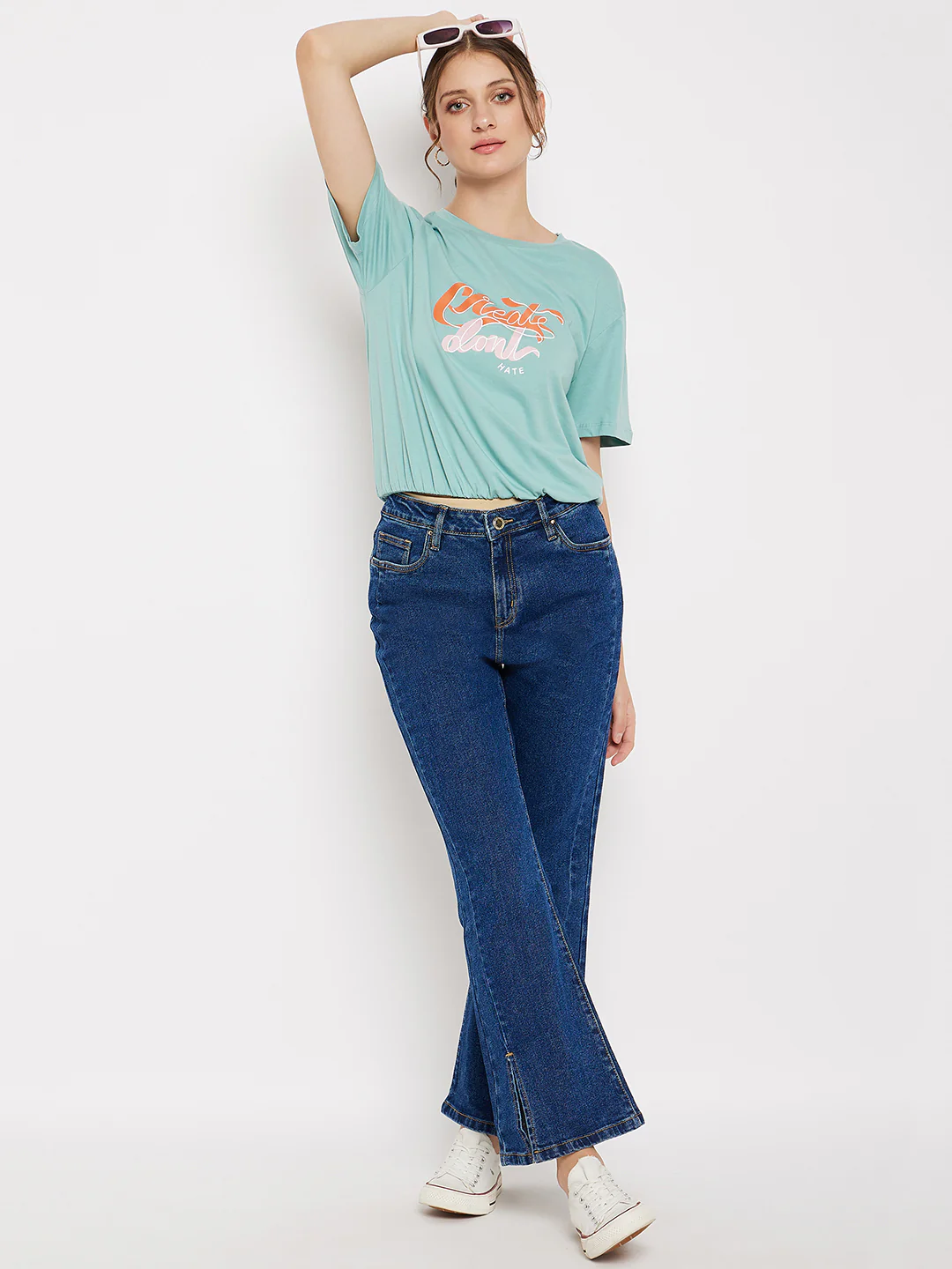 Madame Crew Neck Green Printed T-Shirt - Image 2