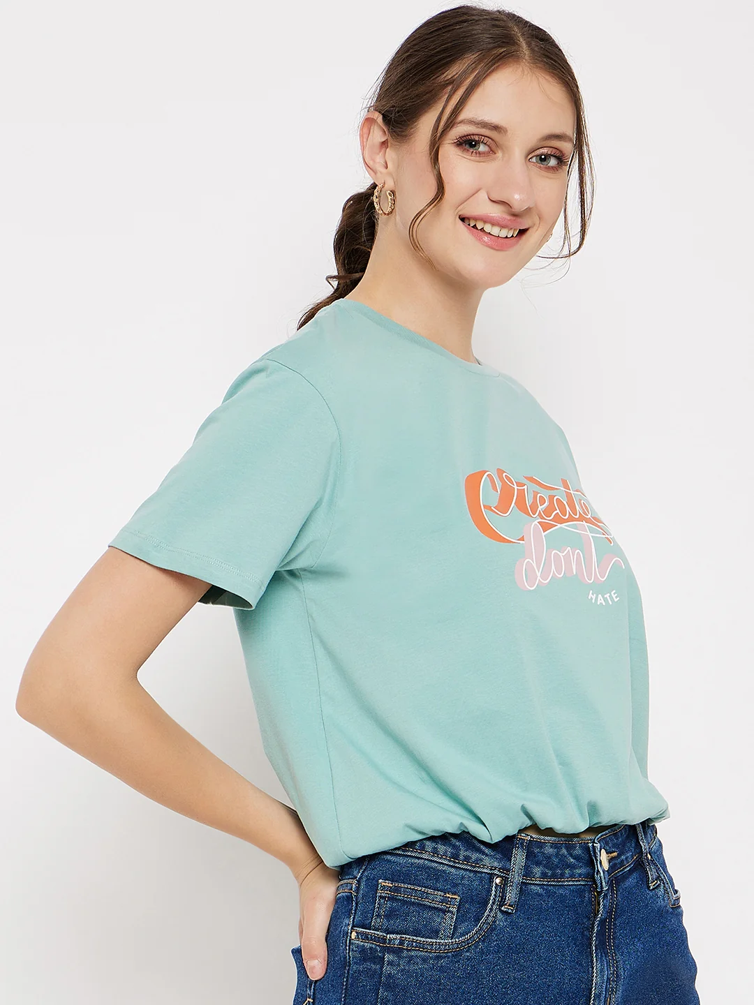 Madame Crew Neck Green Printed T-Shirt - Image 4