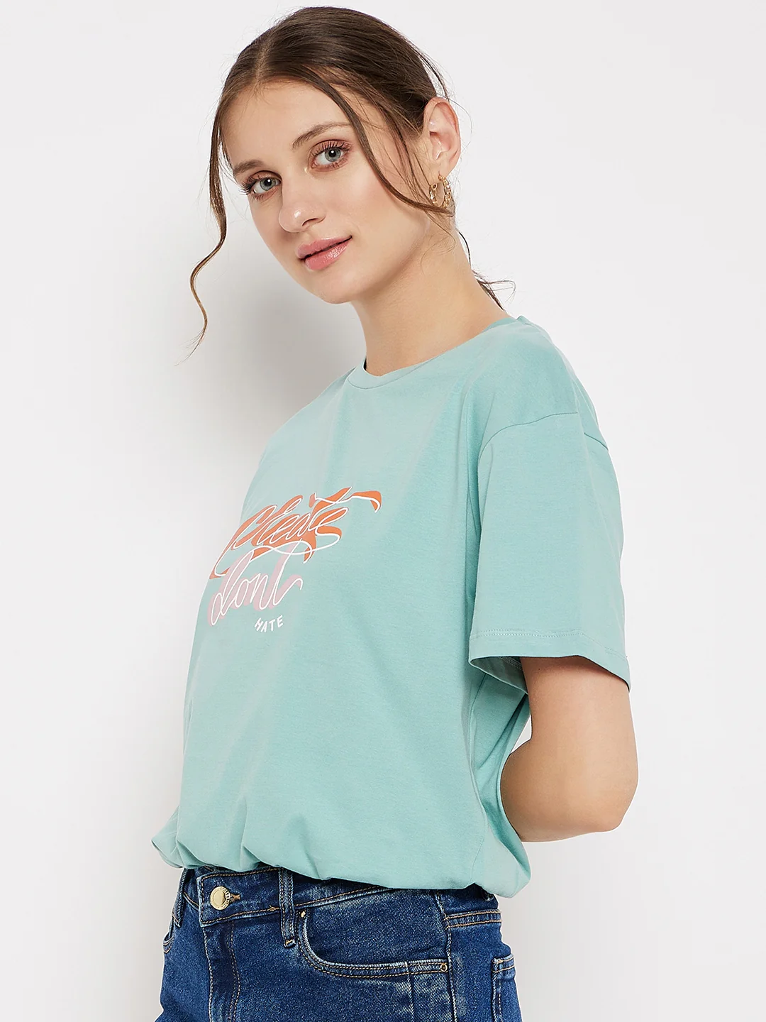 Madame Crew Neck Green Printed T-Shirt - Image 5