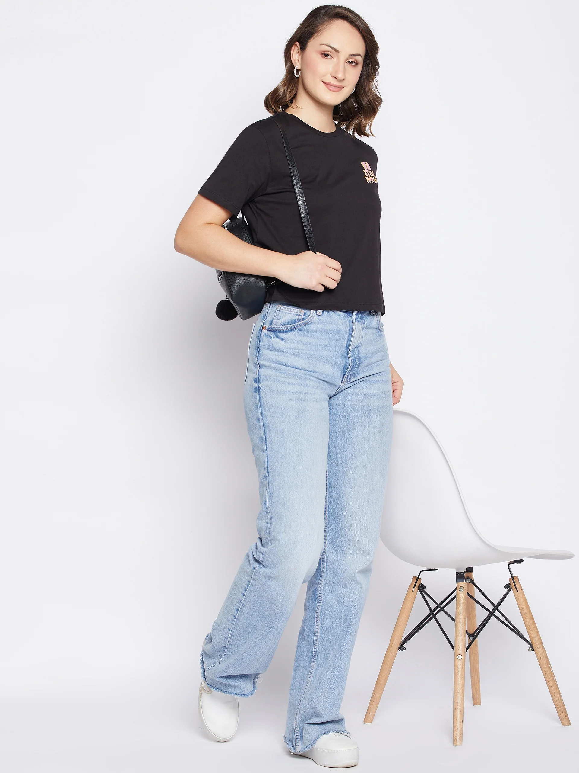 Madame Black Typography Round Neck Top - Image 3