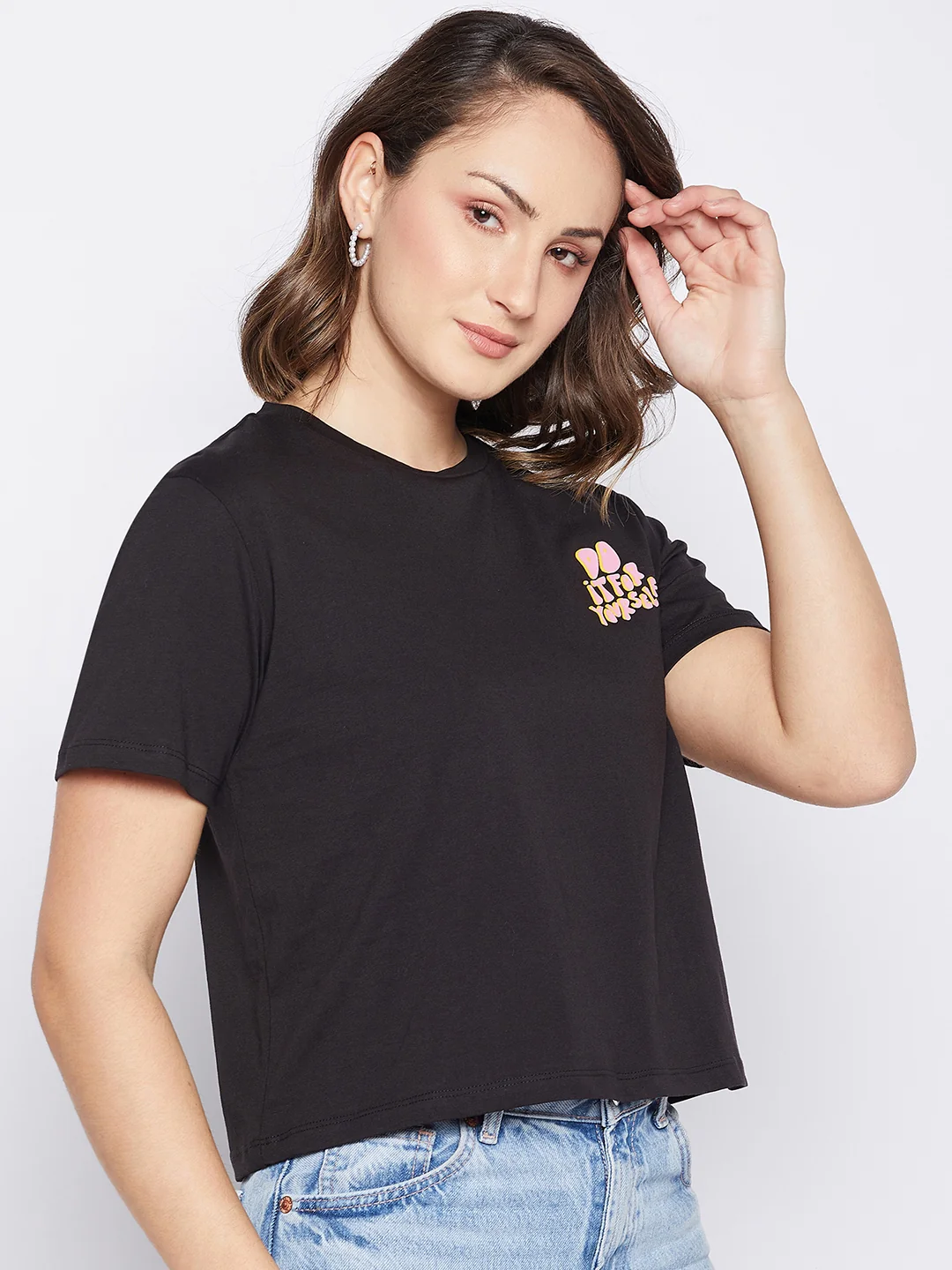 Madame Black Typography Round Neck Top - Image 4