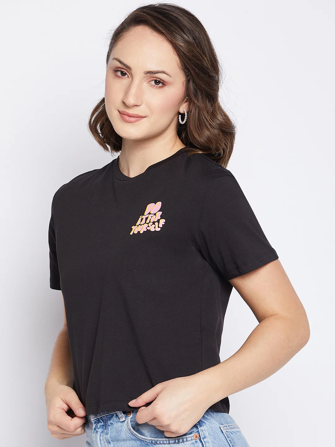 Madame Black Typography Round Neck Top - Image 5