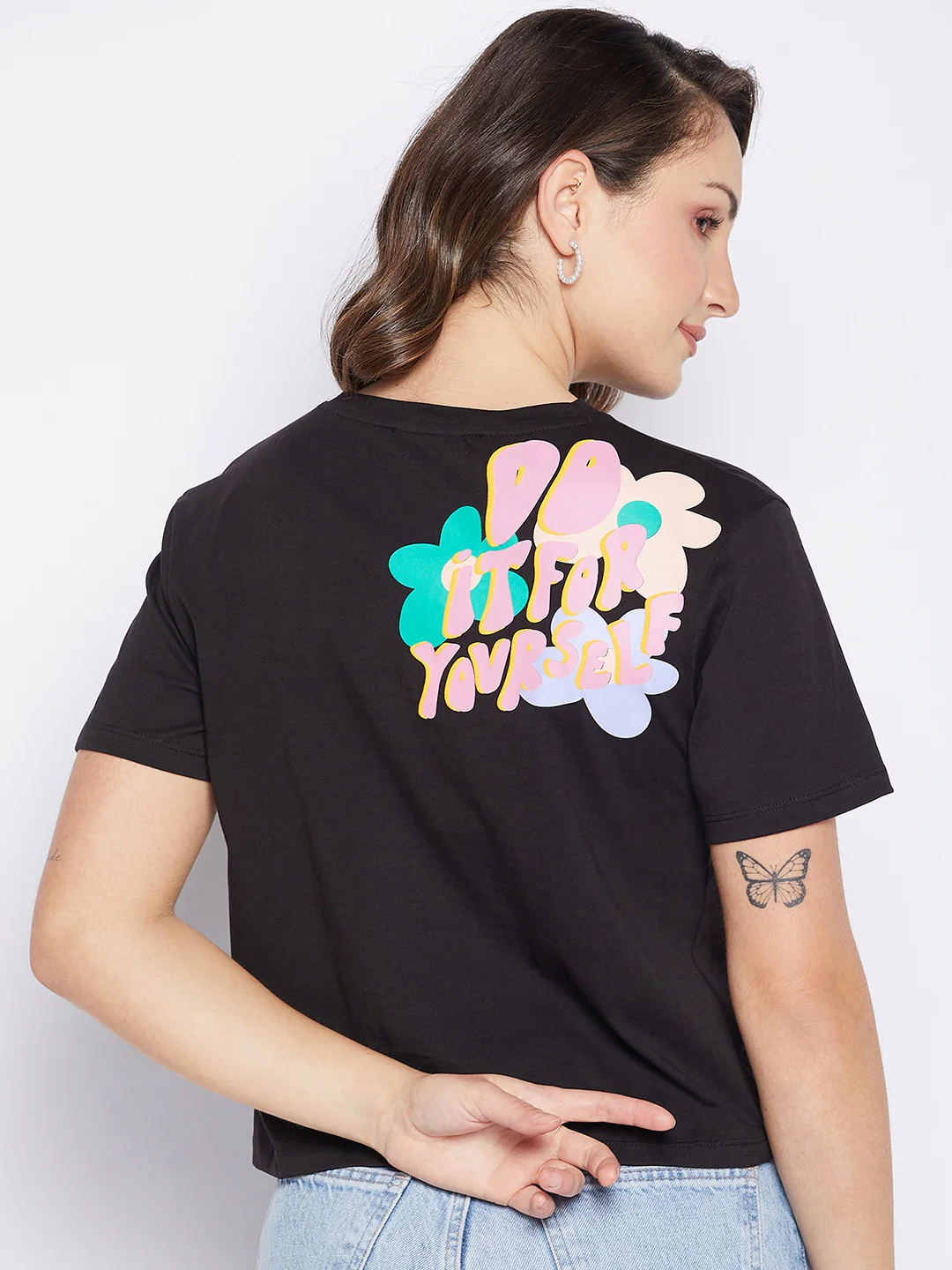 Madame Black Typography Round Neck Top - Image 6