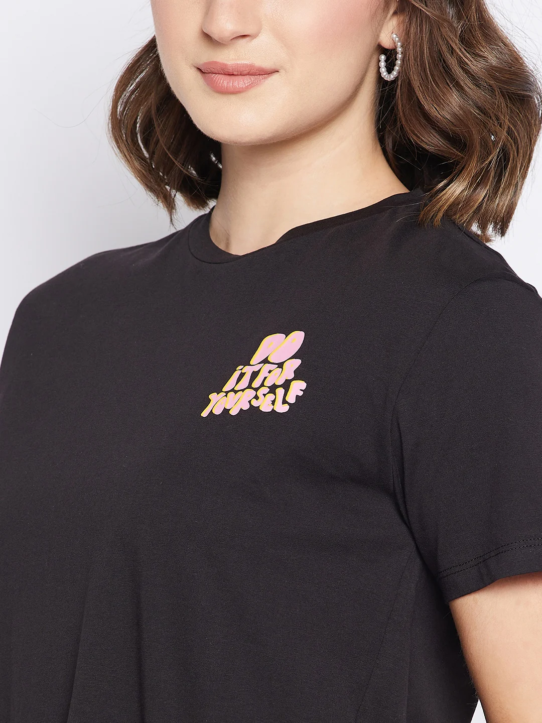 Madame Black Typography Round Neck Top - Image 7