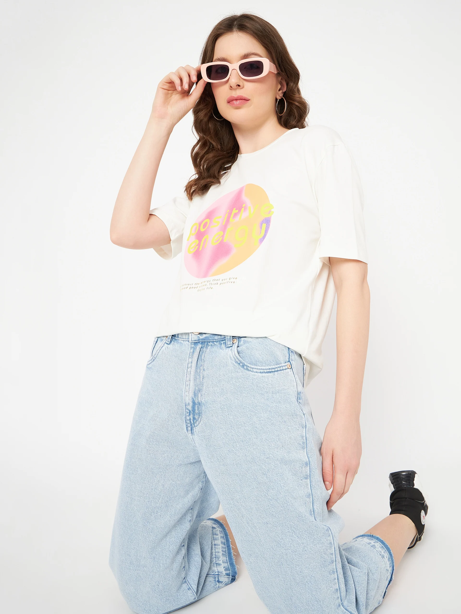 Madame Graphic Print Crew Neck White Cotton T-Shirt - Image 2