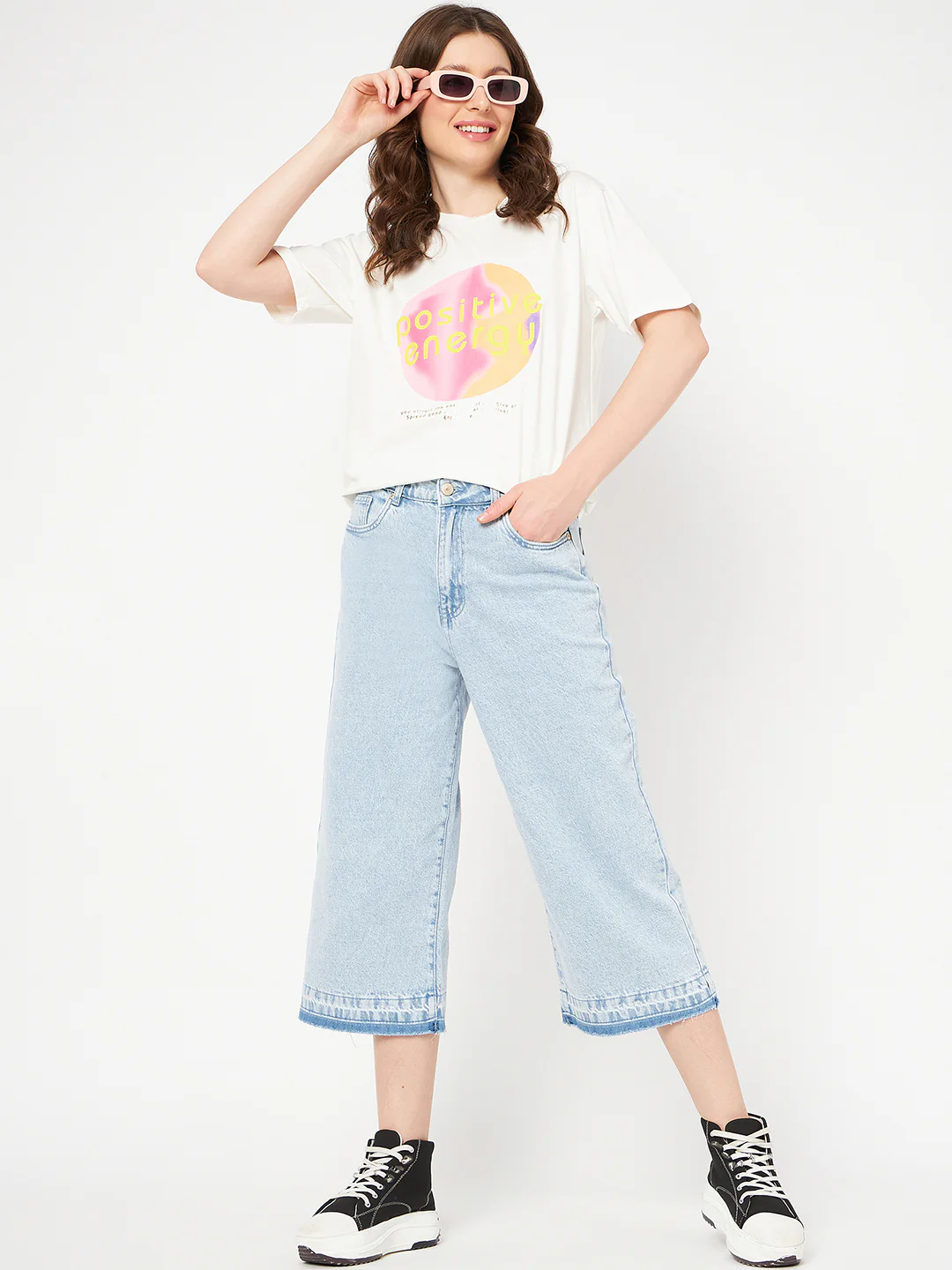 Madame Graphic Print Crew Neck White Cotton T-Shirt - Image 3