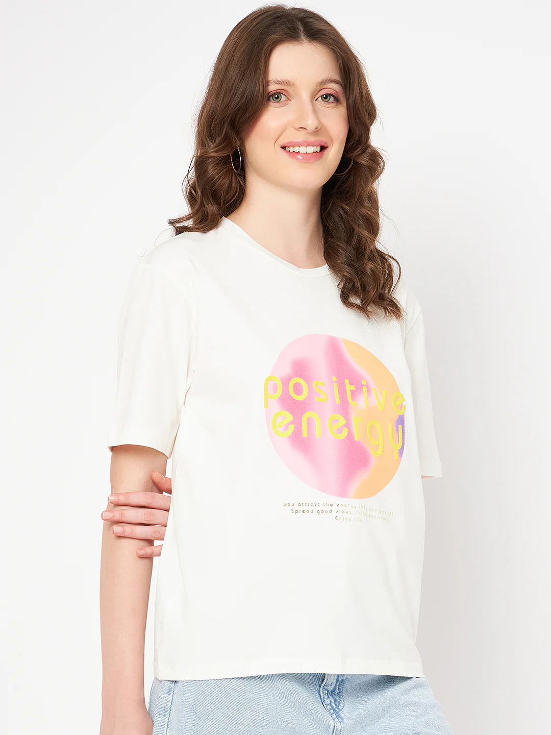 Madame Graphic Print Crew Neck White Cotton T-Shirt - Image 4