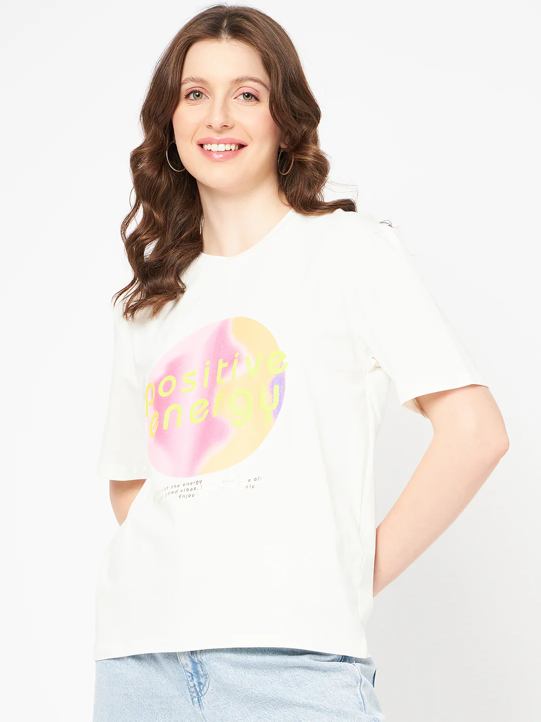 Madame Graphic Print Crew Neck White Cotton T-Shirt - Image 5