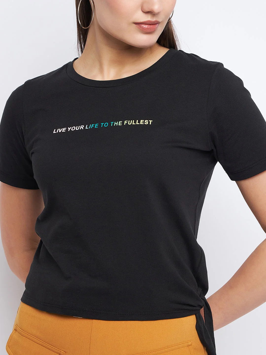 Madame Typography Black Side Knotted Top - Image 2