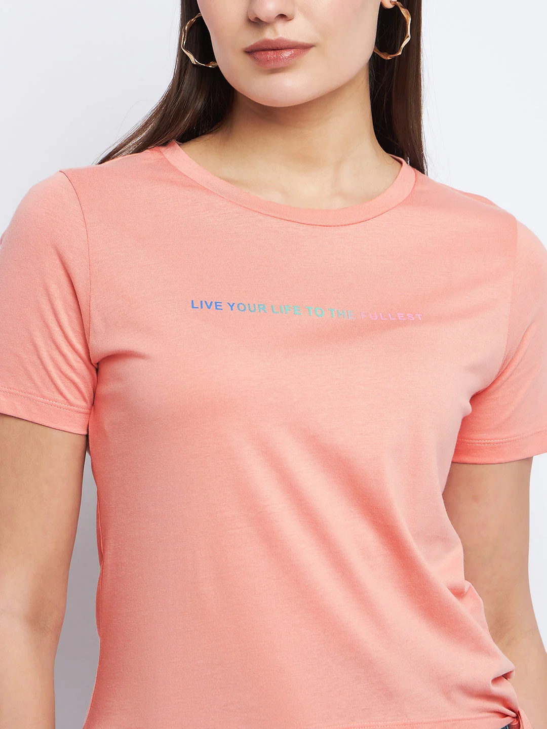 Madame Typography Peach Side Knotted Top - Image 2