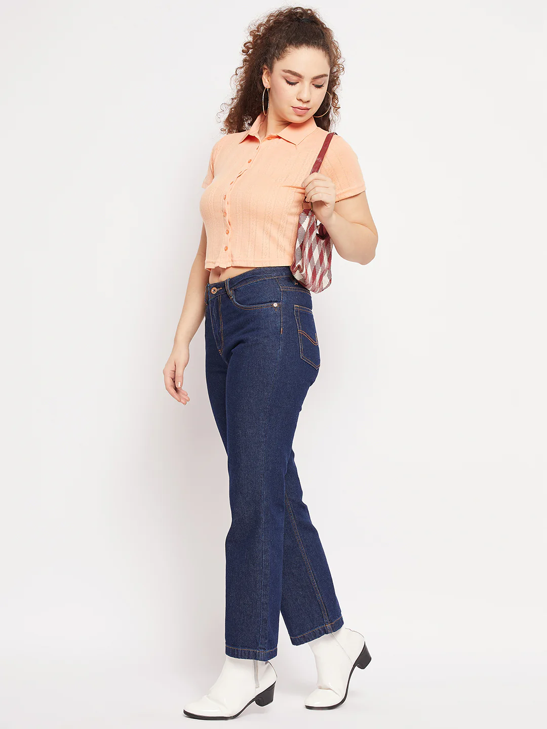 Madame Peach Shirt Collared Crop Top - Image 2