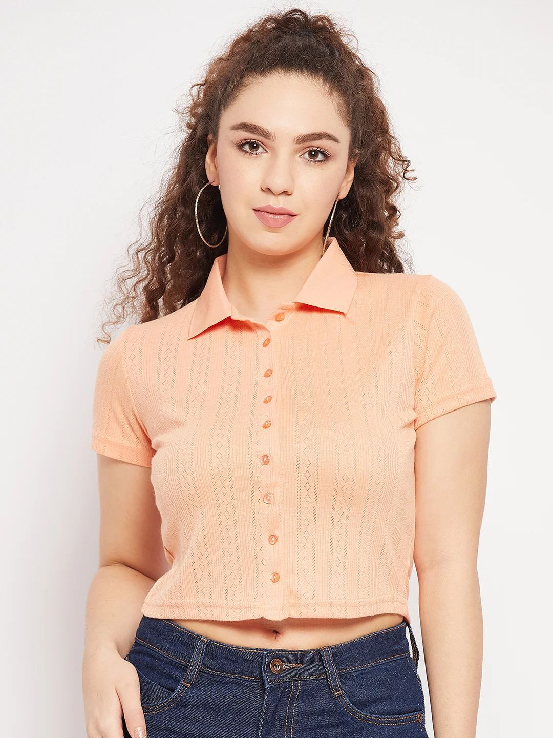 Madame Peach Shirt Collared Crop Top - Image 3