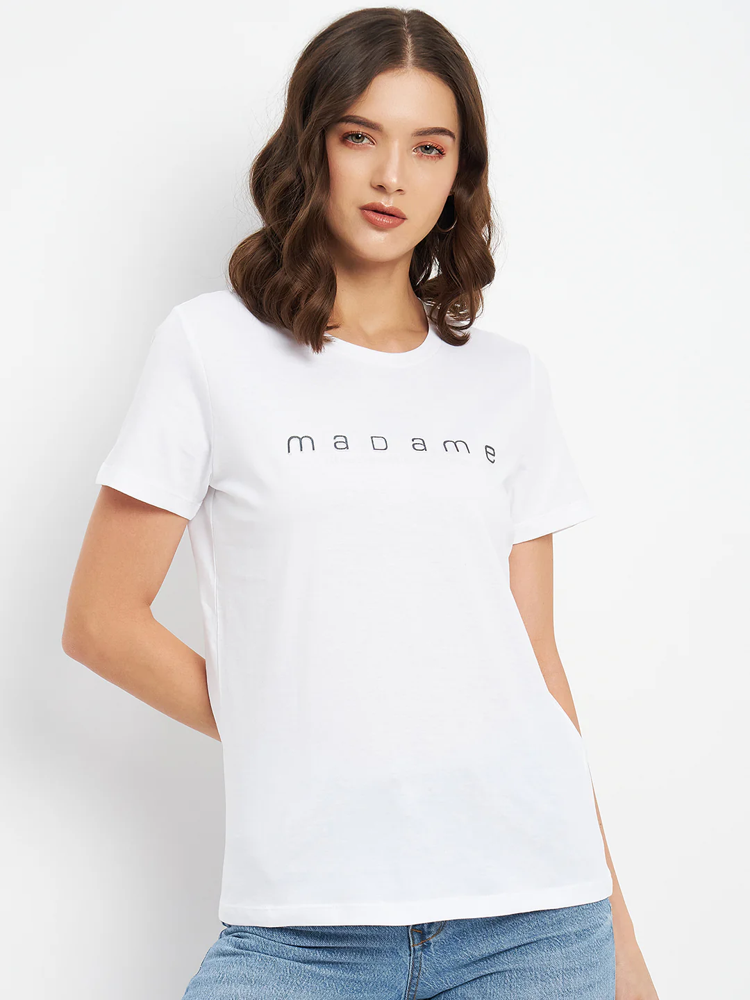 Madame White Crew Neckline Typography Tshirt - Image 3