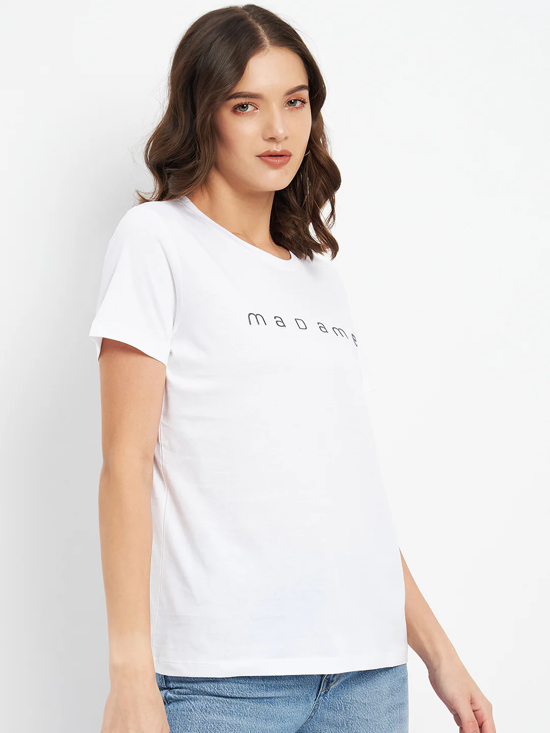 Madame White Crew Neckline Typography Tshirt - Image 4