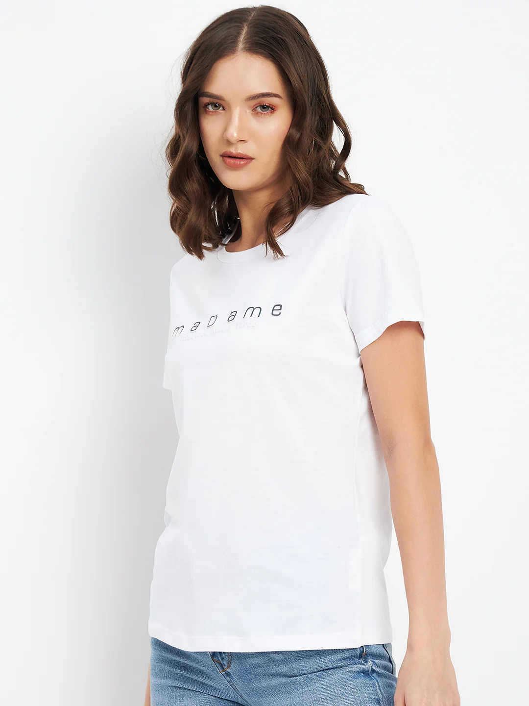 Madame White Crew Neckline Typography Tshirt - Image 5