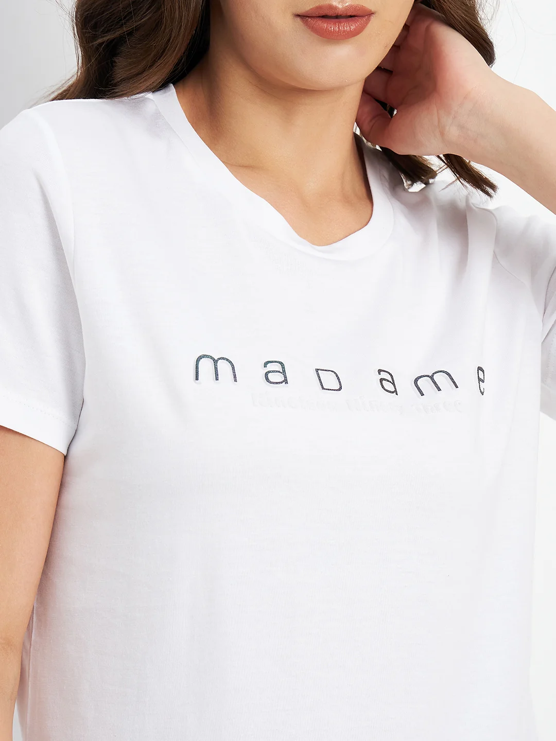 Madame White Crew Neckline Typography Tshirt - Image 7
