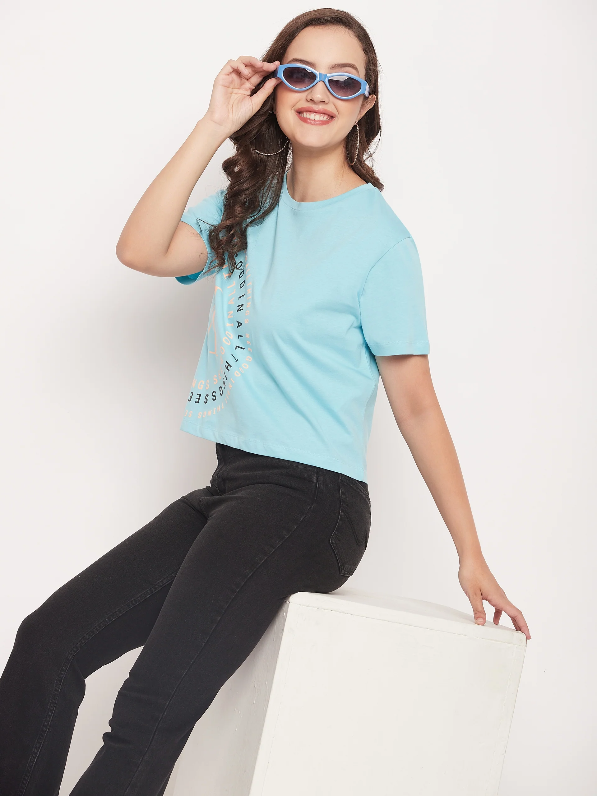 Madame Round Neck Printed Cotton T-shirt