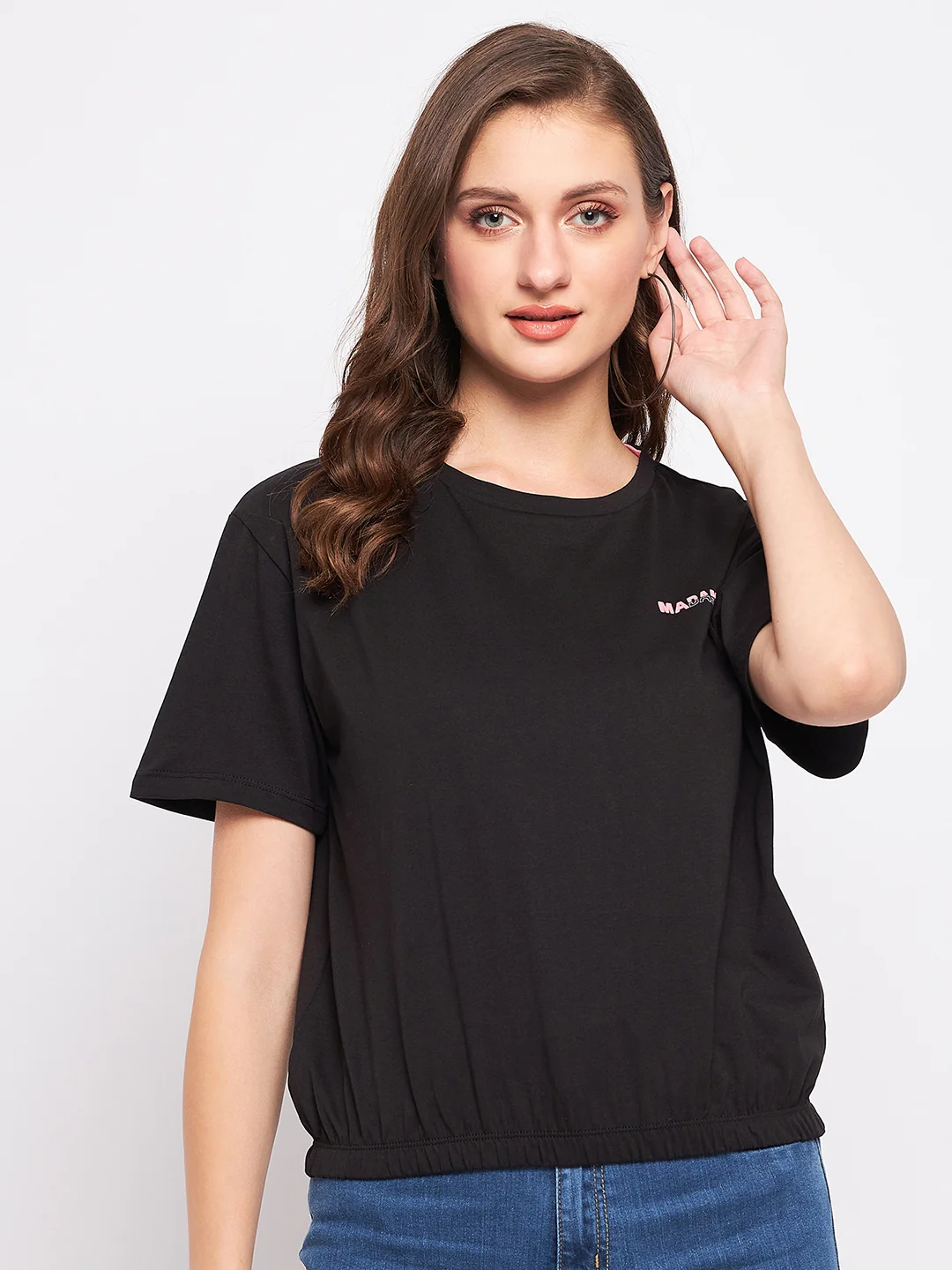 Madame Solid Black Elasticated Waist Top - Image 3