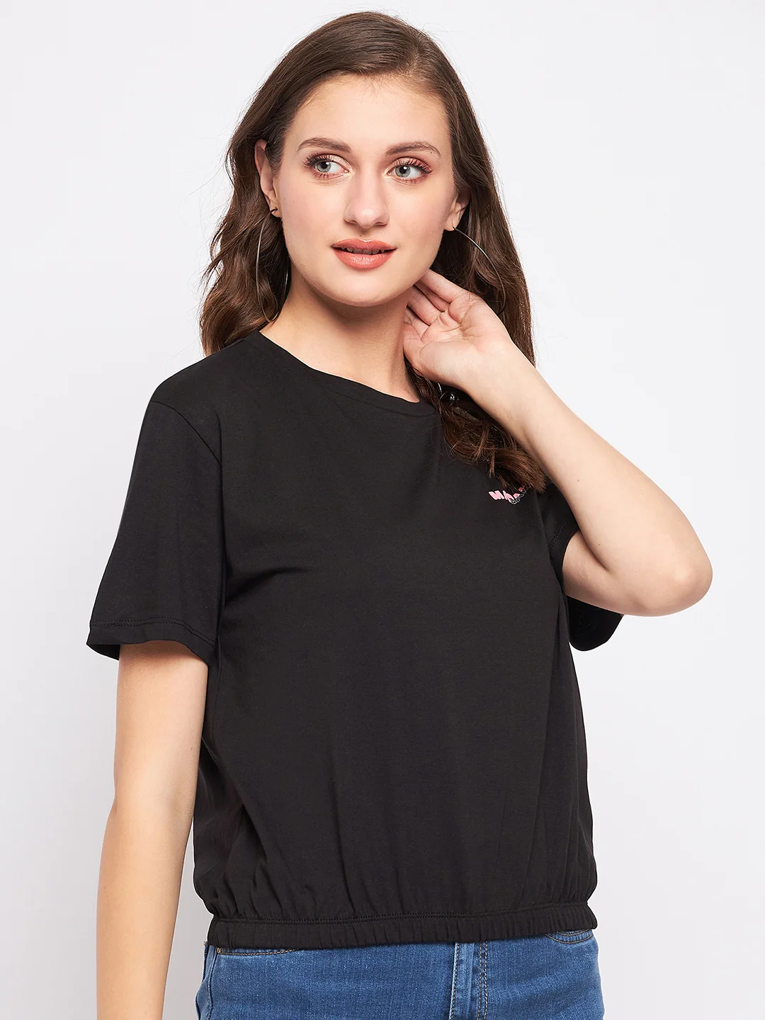 Madame Solid Black Elasticated Waist Top - Image 4