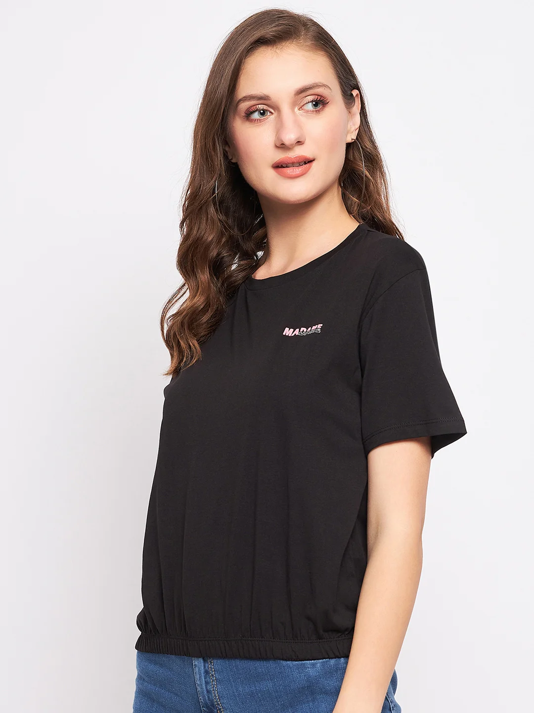 Madame Solid Black Elasticated Waist Top - Image 5