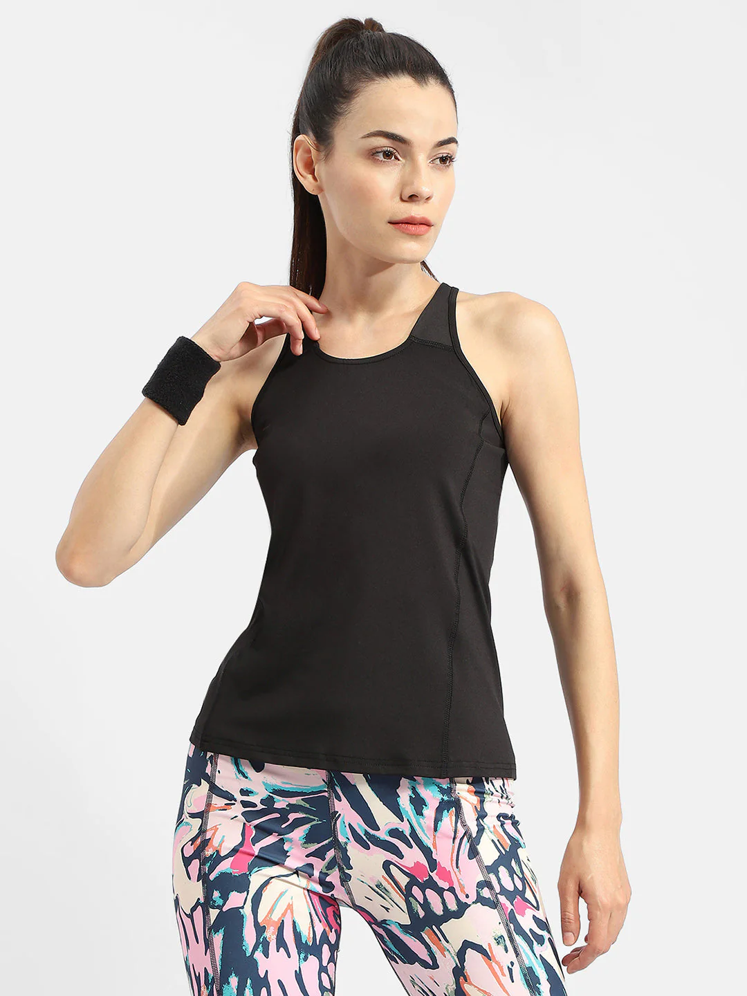 Madame Solid Black Active Tank Top - Image 2