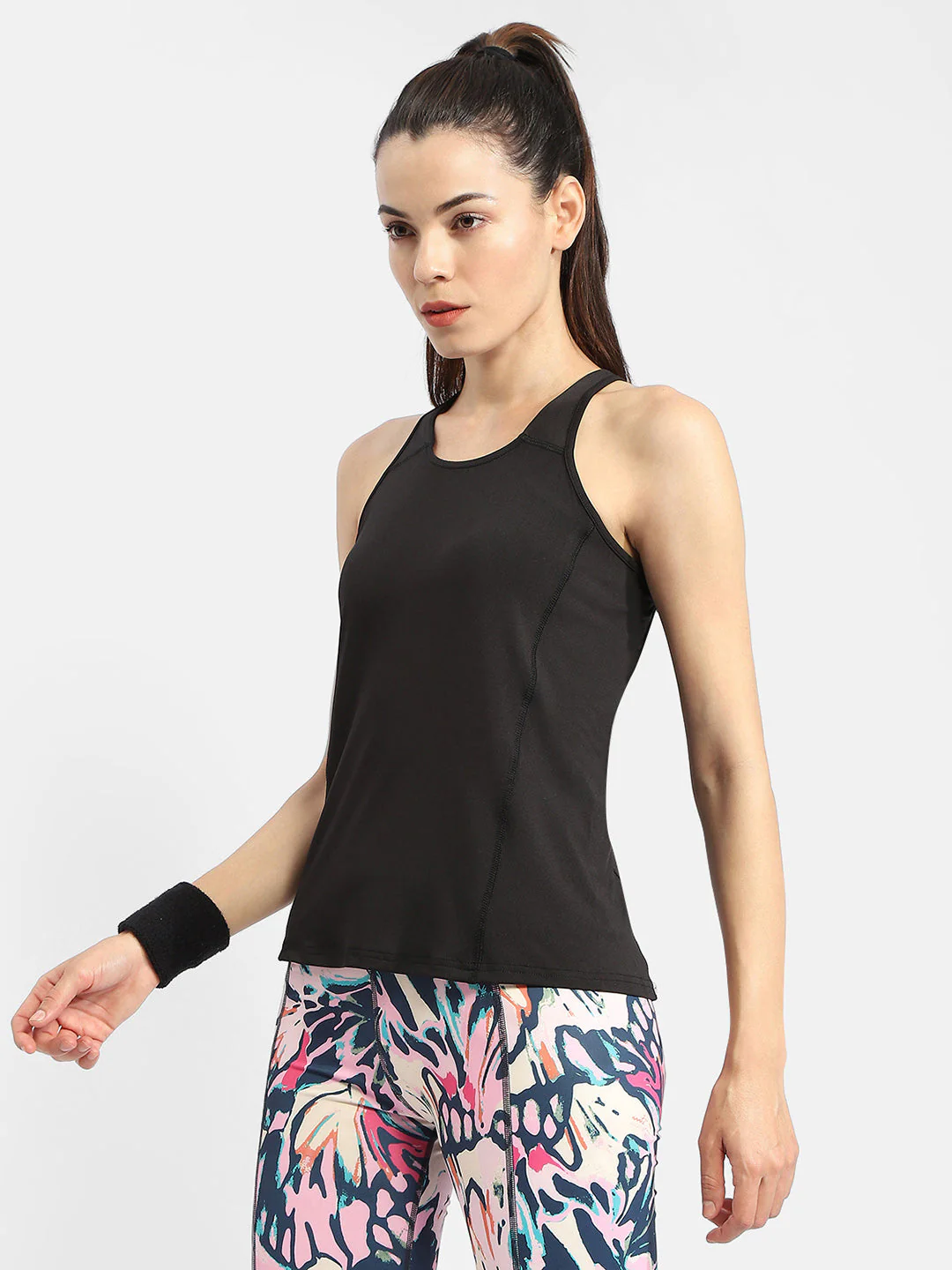 Madame Solid Black Active Tank Top - Image 4