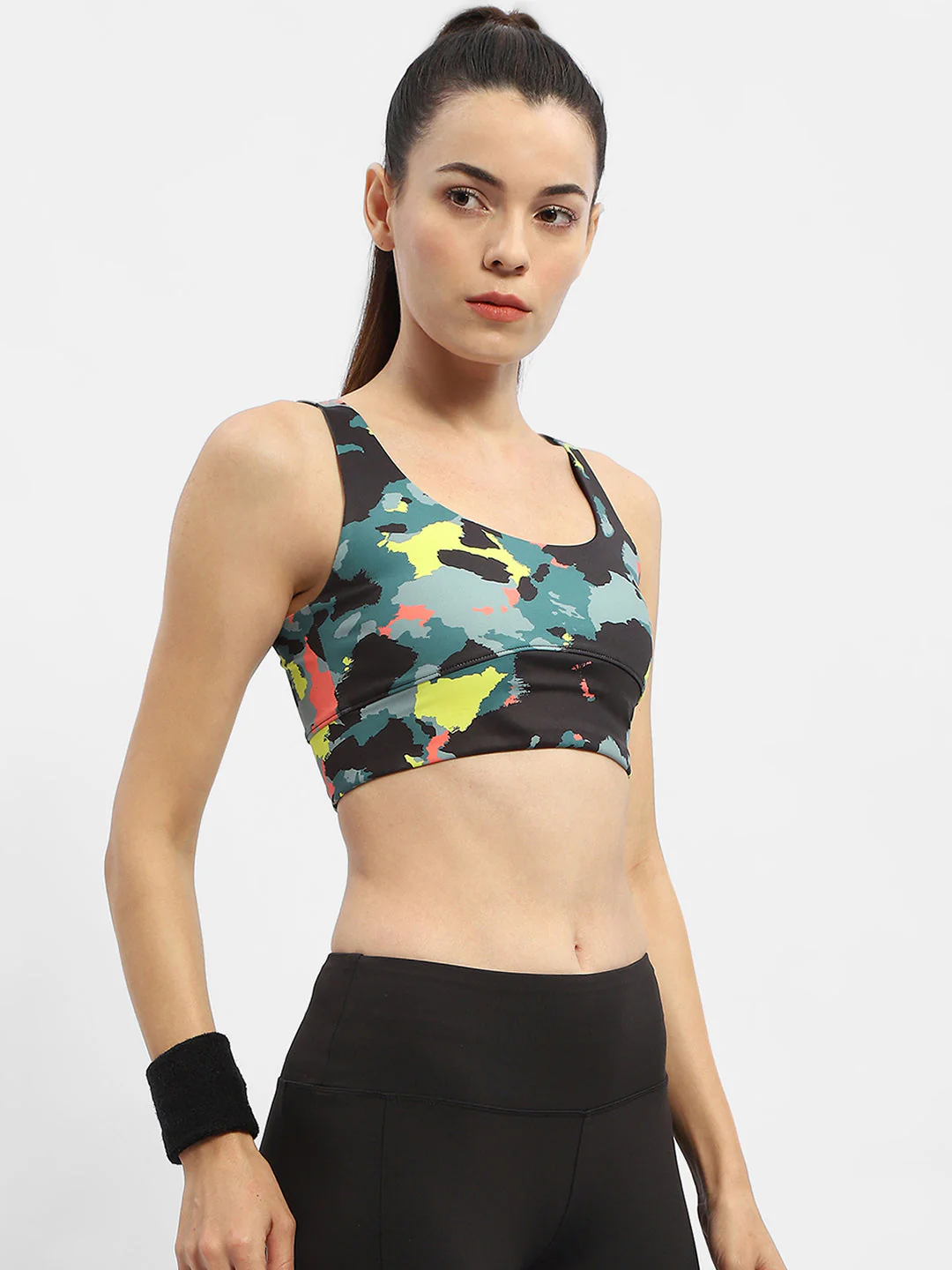 Madame Abstract Print Black Support Back Active Wear Top - Image 3