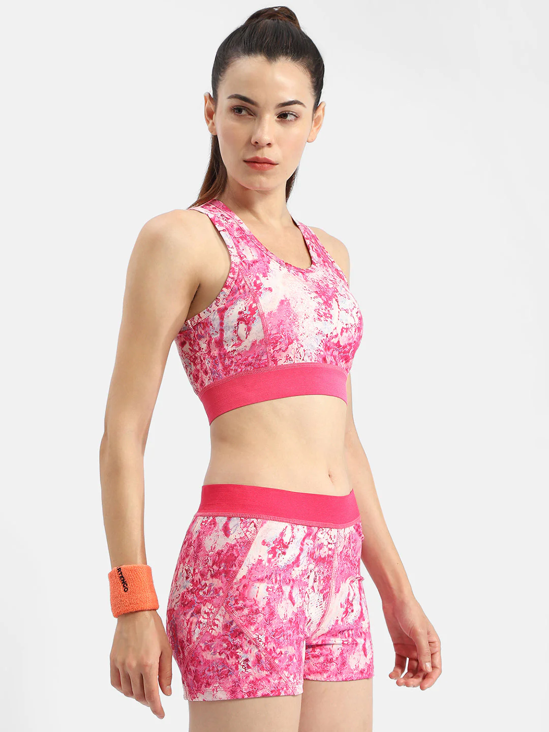 Madame Abstract Print Hot Pink Support Back Active Wear Top - Image 3